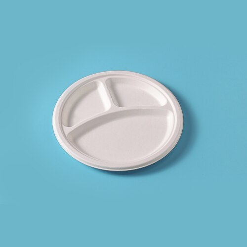 FFB002 round bagasse divided plate, white, diameter 25.8cm