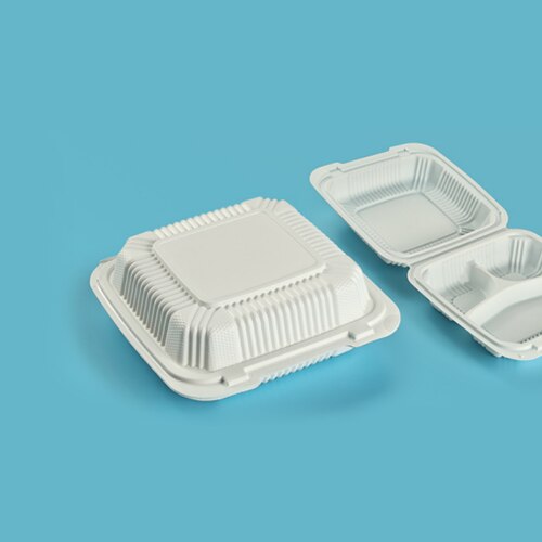 FFB004 white PP hinged compartment box, 201x209x63.5mm