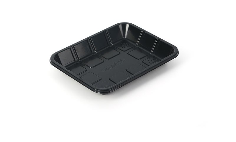 Wholesale black PP meat trays for beef, poultry and seafood on white background